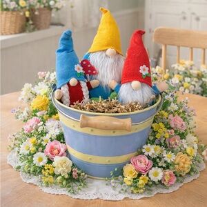 🌷 Adorable Spring Gnome Bucket – Perfect for Easter Décor! 🌷